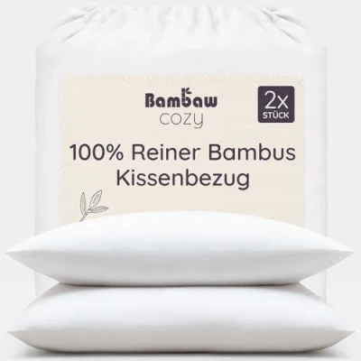 Abbildung von Kissenbezug Weiß 2er Set 40x80 cm Bambus Kühlendes Kopfkissen Weiche Bettwäsche Allergiker Anti Milben Bezug Kissen Sommer Winter Bambaw
