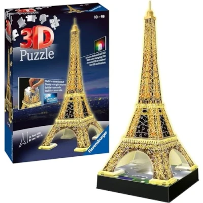 Abbildung von Ravensburger 3D Puzzle 12579 Der Eiffelturm Night Edition das weltbekannte Wahrzeichen von Paris LED beleuchtetes Modell zum selbst Aufbauen ab 10 Jahren, Meerkleurig
