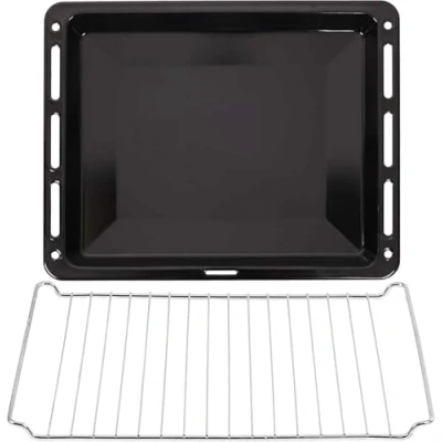 Abbildung von ICQN 45.5 x 37.5 cm Backbleche &amp; Gitter Set, 3 Tief Emailliert Fettpfanne und Verchromt Backofenrost für Backofen Herd, Kratzfest Rostfrei, 455 375 30 mm