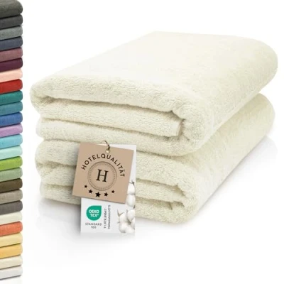Abbildung von ZOLLNER 2er Set Saunatücher weiche und saugstarke Handtücher waschbar bis 95C Baumwolle 70x200 cm in beige
