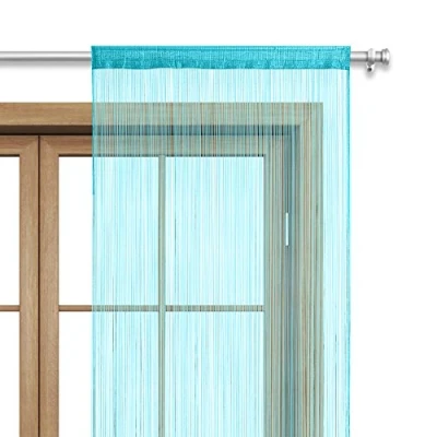 Abbildung von wometo Fadenvorhang Türvorhang Fäden 90x245 cm türkis Stangendurchzug OekoTex kürzbar waschbar Uni einfarbig in vielen bunten Farben