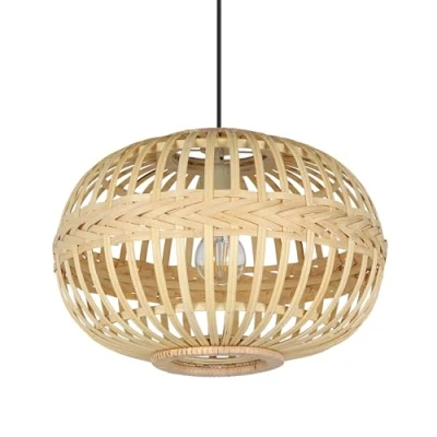 Abbildung von EGLO Pendelleuchte Amsfield, Boho Hängelampe Esstisch, Esszimmerlampe aus Metall und Holz in Natur, Hängeleuchte für Wohnzimmer Esszimmer, E27, Ø 38 cm