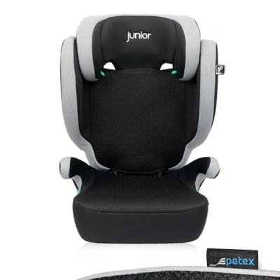 Abbildung von PETEX Auto Kindersitz mit ISOFIX Basic Plus i Size Norm nach ECE R129 für Kinder von ca. 100 150 cm, höhenverstellbarer Kinderautositz in grau, 1 Stück