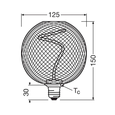 Abbildung von Osram DECOR LED Globe mit Spiralfilament 3.5 W, 130lm/1800K aus schwarzem bleifreiem klarem Glas, gemütliches Warmweiß 818 E27 Schraubgewinde, dimmbar, 125 mm Durchmesser.