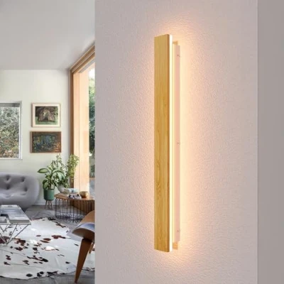 Abbildung von AOEH Holz Wandleuchte LED Wandlampe Lange Innen Wandbeleuchtung Moderne Dimmbare Mit Fernbedienung 21W Nachtlampe Wandlampen Für Schlafzimmer Wohnzimmer Flur Treppenhaus Lampen,60cm