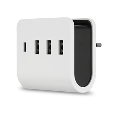 Abbildung von REV USB Ladegerät A und C Steckdosenadapter 3+1fach mit praktischer Ablagefläche weiß
