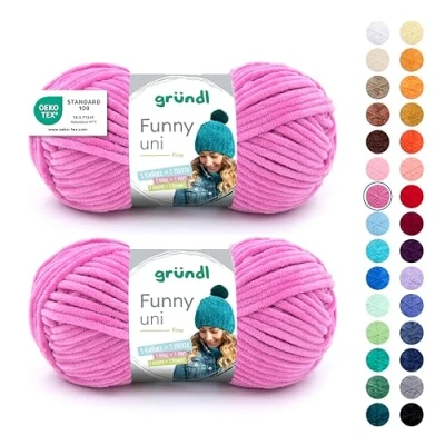 Abbildung von Gründl Wolle Funny uni weiche Chenille zum Häkeln Chenillegarn aus 100% Polyester, 2 Knäuel (100 g/ 120 m, Nadelstärke: 5 6) Fuchsia