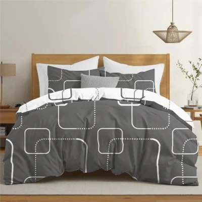 Abbildung von Dreamzie Bettwäsche Set 200x200 cm mit 2 Kissenbezügen 80x80 Muster Karos Grau Erwachsene aus 100% Mikrofaser Zertifiziert ohne Chemikalien (Oeko TEX)