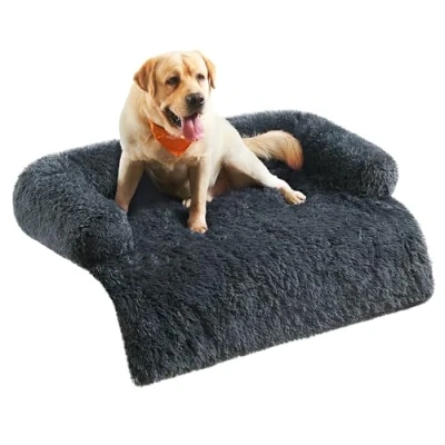 Abbildung von Feandrea FluffyHug Hundebett Plüsch, Hundedecke Sofa, Sofaschutz Hund, Hundekissen, Größe XXL, für große Hunde, 122 x 95 18 cm, dunkelgrau PGW224G02