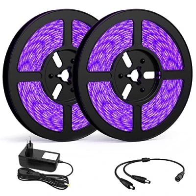 Abbildung von Onforu 20M UV LED Strip, Schwarzlicht Streifen mit Netzteil, 12 V Flexibel 1200 LEDs Band, Selbstklebend 2835 Lichtleiste Lampe, Lichtband Black Light für Party, Bar, Neonfarben, Club, Disco, Deko