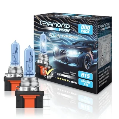 Abbildung von Diamond Vision 2x H15 12V 55W Ultra Intense 4200K Halogen KFZ Autolampen zweimal so langlebig Duobox E Prüfzeichen