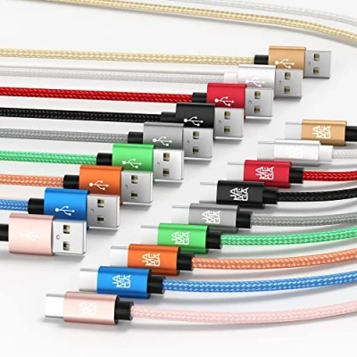 Abbildung von JAMEGA 2m USB Typ C Kabel Gold 3A Nylon geflochten Ladekabel &amp; Datenkabel Fast Charge Snyc schnellladekabel kompatibel mit Samsung Galaxy S10/S9/S8+, Huawei P30/P20, uvm.