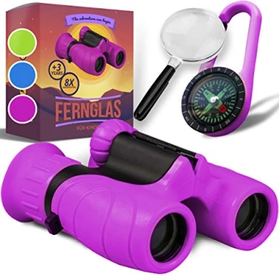 Abbildung von Fernglas für Kinder Optimales Geschenk zu Weihnachten kleine Jungen und Mädchen Starke Vergrößerung 8X21 Großes Set inkl. Lupe &amp; Kompass Spielzeug 3 12 Jahre