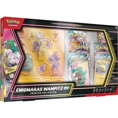 Abbildung von Pokémon Sammelkartenspiel: Premium Kollektion Enigmaras Wampitz ex (1 holografische Vollbild Promokarte, 6 Boosterpacks &amp; Kunststoff Aufsteller)