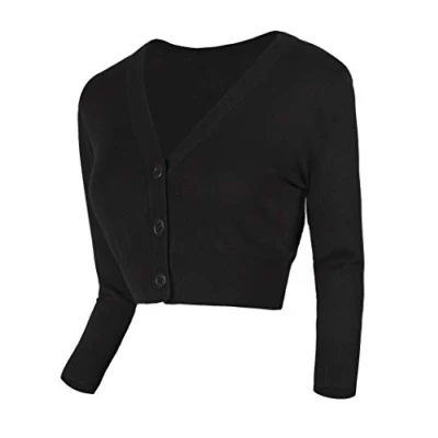 Abbildung von Urban GoCo Damen V Ausschnitt Kurz Strickweste Strickjacke (XL, schwarz)
