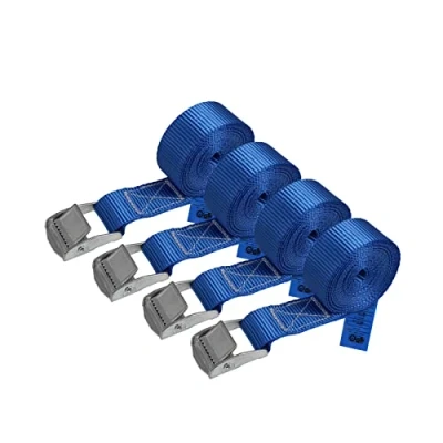 Abbildung von Zurrgurt Spanngurt Befestigungsgurt Klemmverschluss belastbar bis 250 kg DIN EN 12195 2 Befestigungsriemen blau verschiedene Längen Stückzahlen, 4er Pack 2.5 cm x m
