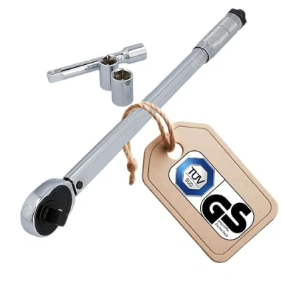 Abbildung von UNITEC Drehmomentschlüssel, Einstellbar von 40 bis 210 Nm, Antrieb 1/2&quot; Vierkant, mit Stecknüssen 17/19 mm und Verlängerung, Silber