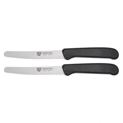 Abbildung von GRÄWE Tafelmesser 2 Stück, Messerset zum Schneiden, 2er Pack Brötchenmesser, Frühstücksmesser mit einseitigem Wellenschliff, Brotzeitmesser, scharfe Messer für Brotzeit, 21 cm Schwarz