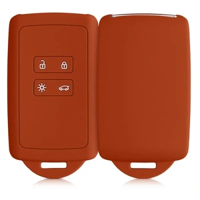 Abbildung von kwmobile Autoschlüssel Hülle kompatibel mit Renault 4 Tasten Smartkey (nur Keyless Go) Silikon Schutzhülle Schlüsselhülle Cover in Rusty Orange