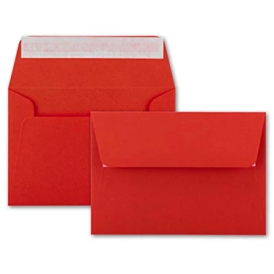 Abbildung von 50x Brief Umschläge B6 Rot 12,5 x 17,5 cm Haftklebung 120 g/m² breite edle Verschluss Lasche hochwertige Einladungs