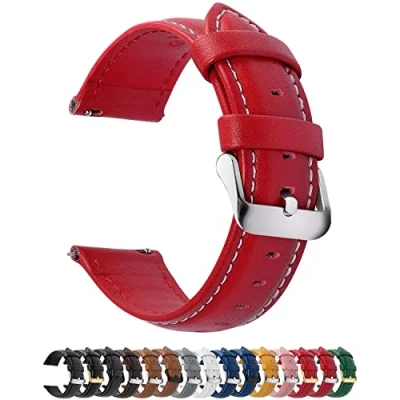 Abbildung von Fullmosa 12 Farben Uhrenarmband, Axus Serie Lederarmband Ersatz Watch Armband mit Edelstahl Metall Schließe für Herren Damen 20mm Rosa