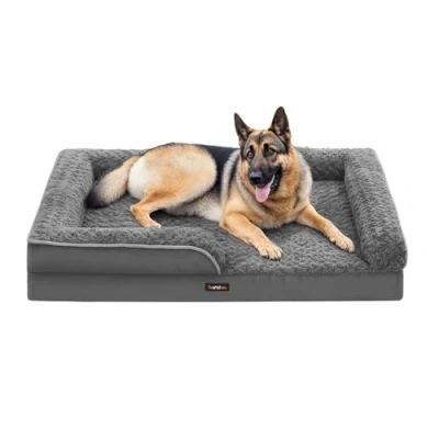 Abbildung von Feandrea Orthopädisches Hundebett für große Hunde, wasserdichtes Hundesofa mit abnehmbarem Plüsch Bezug, 122 x 89 18 cm, schiefergrau PGW254G02
