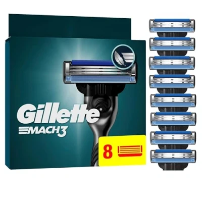 Abbildung von Gillette Mach3 Standard Rasierer für Männer, 8 Ersatzklingen, mit Gleitstreifen ein sanftes Gleiten und NEUER Klingenbeschichtung