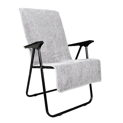Abbildung von LAYNENBURG Premium Frottee Schonbezug für Gartenstuhl 100% Baumwolle Oeko TEX 100 Handtuch Bezug Hochlehner Stuhl mit Umschlag Camping , Liege (65x130 cm grau)