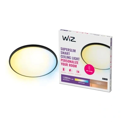 Abbildung von WiZ Tunable White Superslim Deckenleuchte (16 W, Ø 29,2 cm), LED Leuchte mit warm bis kaltweißem dimmbarem Licht, smarte Lichtsteuerung über WLAN per Stimme/App, schwarz