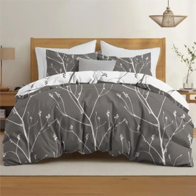 Abbildung von Dreamzie Bettwäsche Set 155x220 cm mit 2 Kissenbezügen 80x80 Muster Zweige Grau Erwachsene aus 100% Mikrofaser Zertifiziert ohne Chemikalien (Oeko TEX)