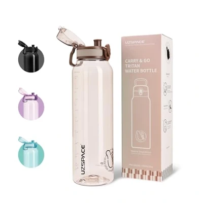 Abbildung von UZSPACE Trinkflasche 1L Sport Wasserflasche, kohlensäure geeignet, auslaufsicher Flasche, spülmaschinenfest, Ein klick Öffnung, BPA frei, Sportflasche für arbiet gym fahrrad fitness wandern, braun
