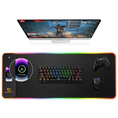 Abbildung von Gimars Upgrade Gaming Mauspad RGB, 15W Kabelloser Schnellladung, 800x300x5mm, Mousepad XXL mit 10 Farben LED Licht, Groß Mouse Pad Zubehör Glatter Oberfläche, Rutschfester Gummifuß
