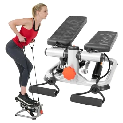 Abbildung von Sunny Health &amp; Fitness Stepper für zuhause, Low Impact Übung Ganzkörpertraining mit Widerstandsbändern SF S0978