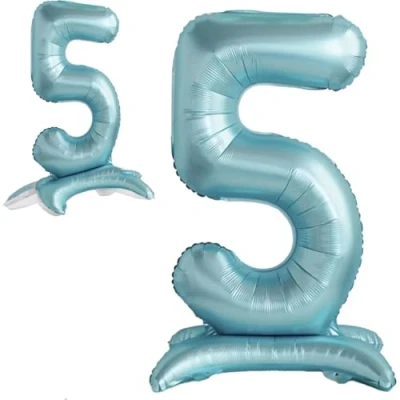 Abbildung von Luftballon 5. Geburtstag Zahl 5 Hellblau Stehende XXL Riesen Folienballon 82cm Geburtstagsdeko Jungen Ballon Deko zum Geburtstag.