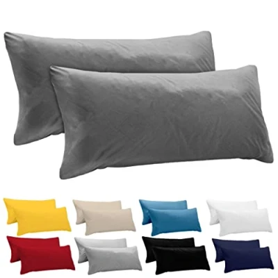 Abbildung von Dreamzie Kissenbezug 40x145 (Set mit 2) 100% Jersey Baumwolle 150 g/qm Kissenbezüge Anthrazit Für 40 x 145 Kissenhülle Resistent und Hypoallergen