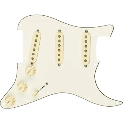 Abbildung von Fender Strat Pickguard, vorverkabelt, Tex Mex SSS, Pergament, 11 Loch, PG
