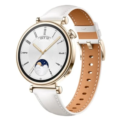Abbildung von HUAWEI Watch GT 4 41mm, GPS, iOS &amp; Android, Stainless Steel Case, Smartwatch, Bis zu 7 Tage Akkulaufzeit, Kalorienmanagement, Professionelles Gesundheitsmanagement, SpO2, Weißes Leder Strap