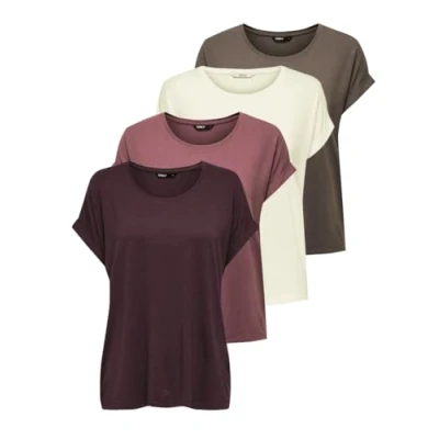 Abbildung von ONLY Damen ONLMOSTER 4 Pack S/S TOP JRS, Kurzarm T Shirt, Caribou/Winetasting/Rose Brown/Pumice Stone, L (EU)