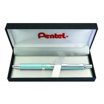 Abbildung von Pentel BL407LS BOX EnerGel Liquid Gel Roller Sterling mit matt eisblaues Gehäuse, Strichstärke 0.35 mm, Kugeldurchmesser 0.7 schwarz, 1 stück (1er Pack)