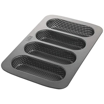 Abbildung von Birkmann, Laib &amp; Seele, Mini Baguetteblech, perforierte Baguetteform aus Karbonstahl für 4 Baguettes, mit Antihaftbeschichtung und Rezept, 210219