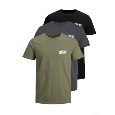 Abbildung von JACK &amp; JONES Herren JJECORP Logo Tee SS Crew Neck 3er Pack Kurzarm T Shirt, C, DustyOlive/DGM/Black, XL