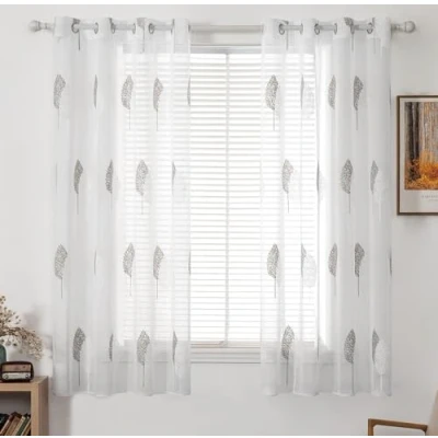 Abbildung von MIULEE Vorhänge mit Grau und Weiß Blätter Muster, Schöne Stickerei Vorhang Transparent, Dekoration Ösen Gardinen Für Wohnzimmer, 2er Set Modern Schlafzimmer Vorhänge, Jeder H 175 X B 140cm