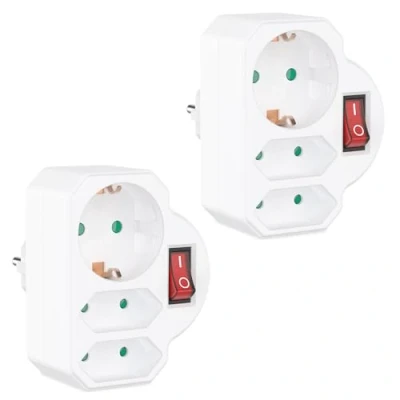 Abbildung von benon 2er Set Mehrfachstecker mit Schalter Steckdosen Adapter Kindersicherung Doppelstecker 3680W Multistecker 3Fach Mehrfachsteckdose 2 Euro und 1 Schuko Stecker Schutzkontakt Weiß