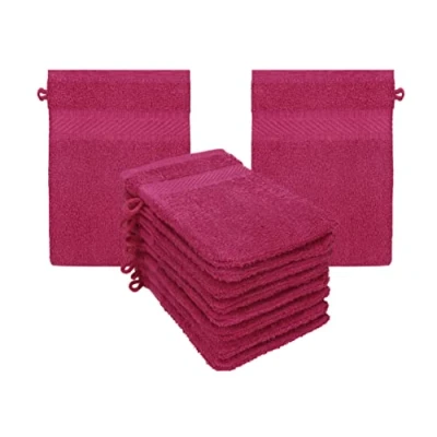 Abbildung von Betz 10 Stück Waschhandschuhe Frottee Waschhandschuh Palermo 100% Baumwolle Waschlappen Set Größe 16 x 21 cm (Cranberry)