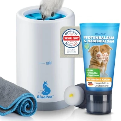 Abbildung von BluePet Schnelleinziehender Pfotenbalsam + Pfotenreiniger Hund &amp; Katze, Gegen Trockene, Rissige Pfoten, Nasen I Pfotencreme 50 ml Heilt, Regeneriert mit Arnika, Ringelblume Shea Pfotenpflege
