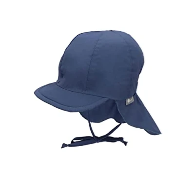 Abbildung von Sterntaler Schirmmütze Nacken Unisex Baby und Kinder Mütze mit Nackenschutz einsteckbaren Ohrenklappen UV Schutz 50+ Sommermütze zum Binden Popeline (Bio) Kopfbedeckung blau, Größe 45