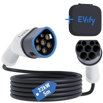 Abbildung von EVify Typ 2 Ladekabel 22kW 5M 32A für Elektroauto &amp; Hybrid inkl. Kabeltasche Kabel 3 phasig EV PHEV geeignet alle E Autos Modell S X Y, ID3, ID4, ID5
