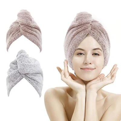 Abbildung von M bestl Haarhandtuch/Turban, Haartrocknungs Handtuch mit Knöpfen, Mikrofaser Handtuch, 2er Pack