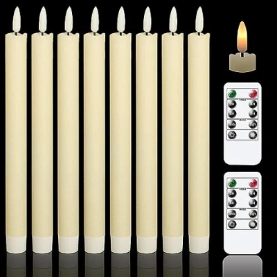 Abbildung von Eldnacele led Stabkerzen mit Timerfunktion, flackernde Flamme Echtwachskerzen Fernbedienung, Elfenbein 8 Stück (2 x 25CM) für Weihnachtsdeko, Zimmer Deko, Hochzeit und Party