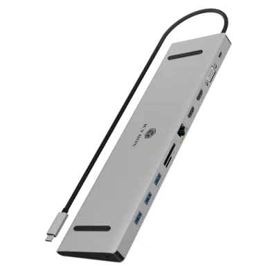 Abbildung von ICY BOX USB C Docking Station (11 in 1) für 2 Monitore (2X HDMI &amp; 1x VGA), 4K 60Hz, 3X 3.0 HUB, 100W Power Delivery, Gigabit Ethernet, Kartenleser, Audio, IB DK2106a CPD